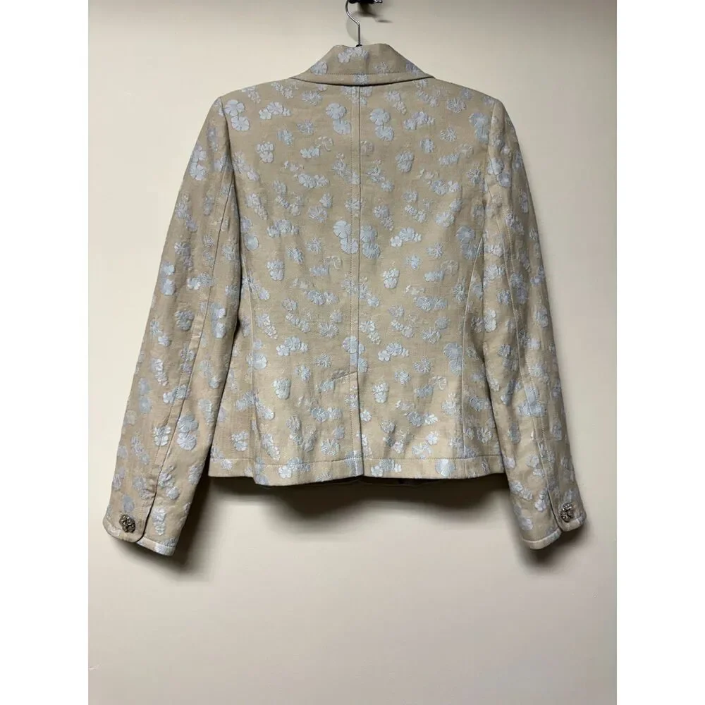 VTG - BANANA REPUBLIC Tan/Blue Floral Jacquard Blazer, Sz 6
